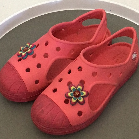 - Crocs Pink Bump It Sandals Slip On Sling Back Clog Jr. Size 2 - Picture 10 of 13